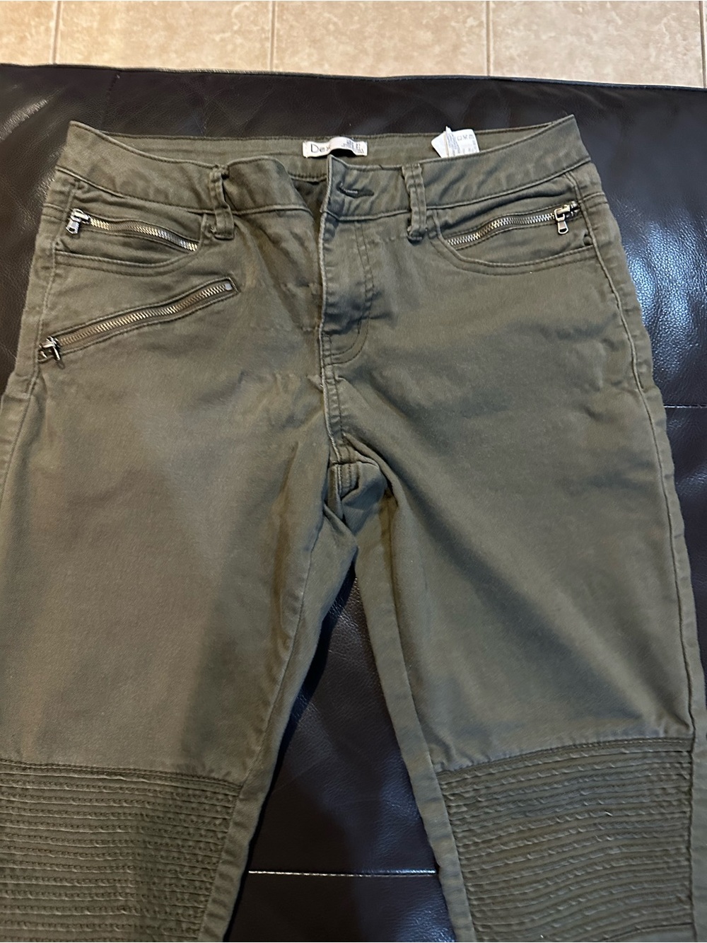 Dex Women's Olive Skinny Moto Pants with Zip Pockets